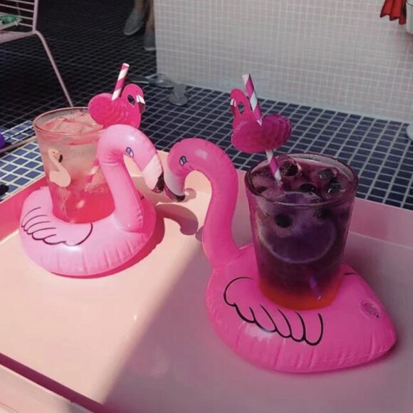 Inflatable Pink Flamingo Pool Floaties Drink Holders - Picture 3 of 4